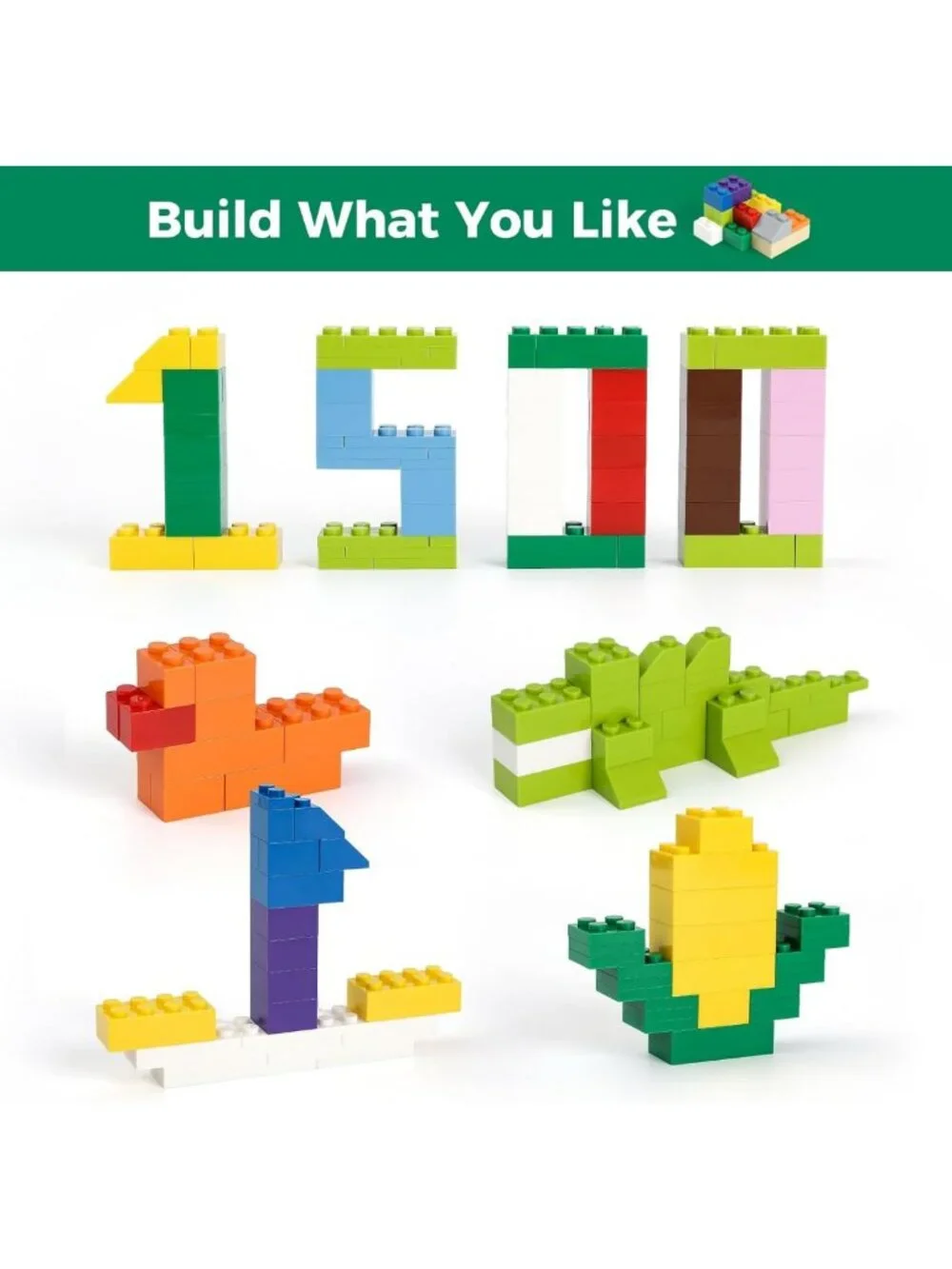 1500 Classic Building Bricks Set - Bulk Small Blocks Compatible with Major